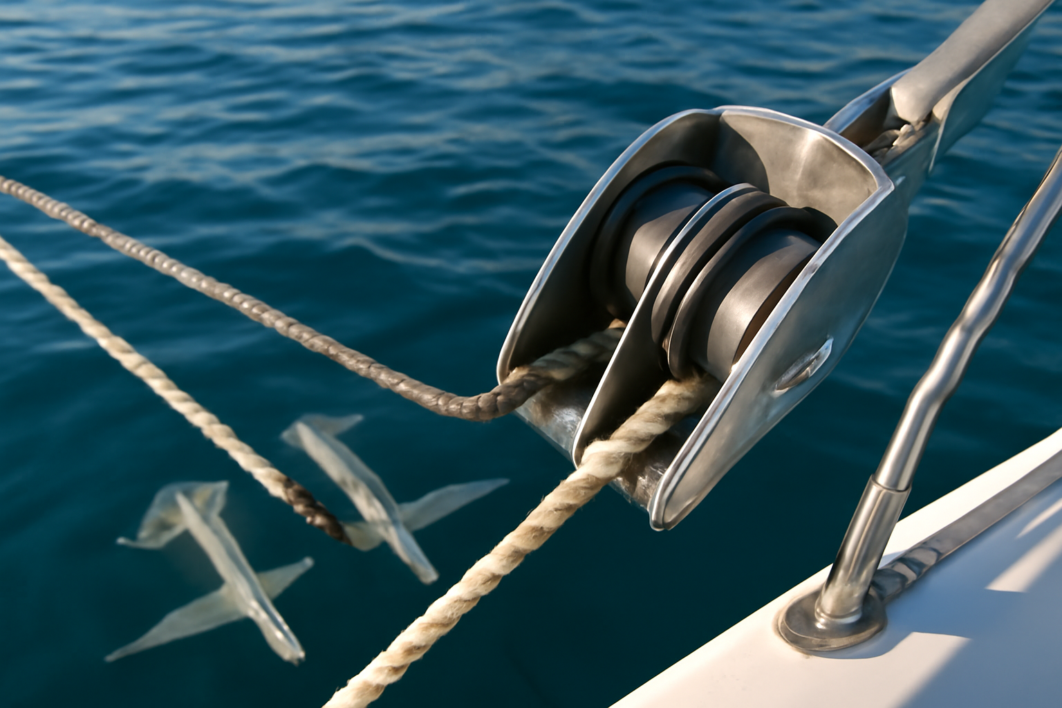 Davier double réa : mouillage en affourchage et double ancre