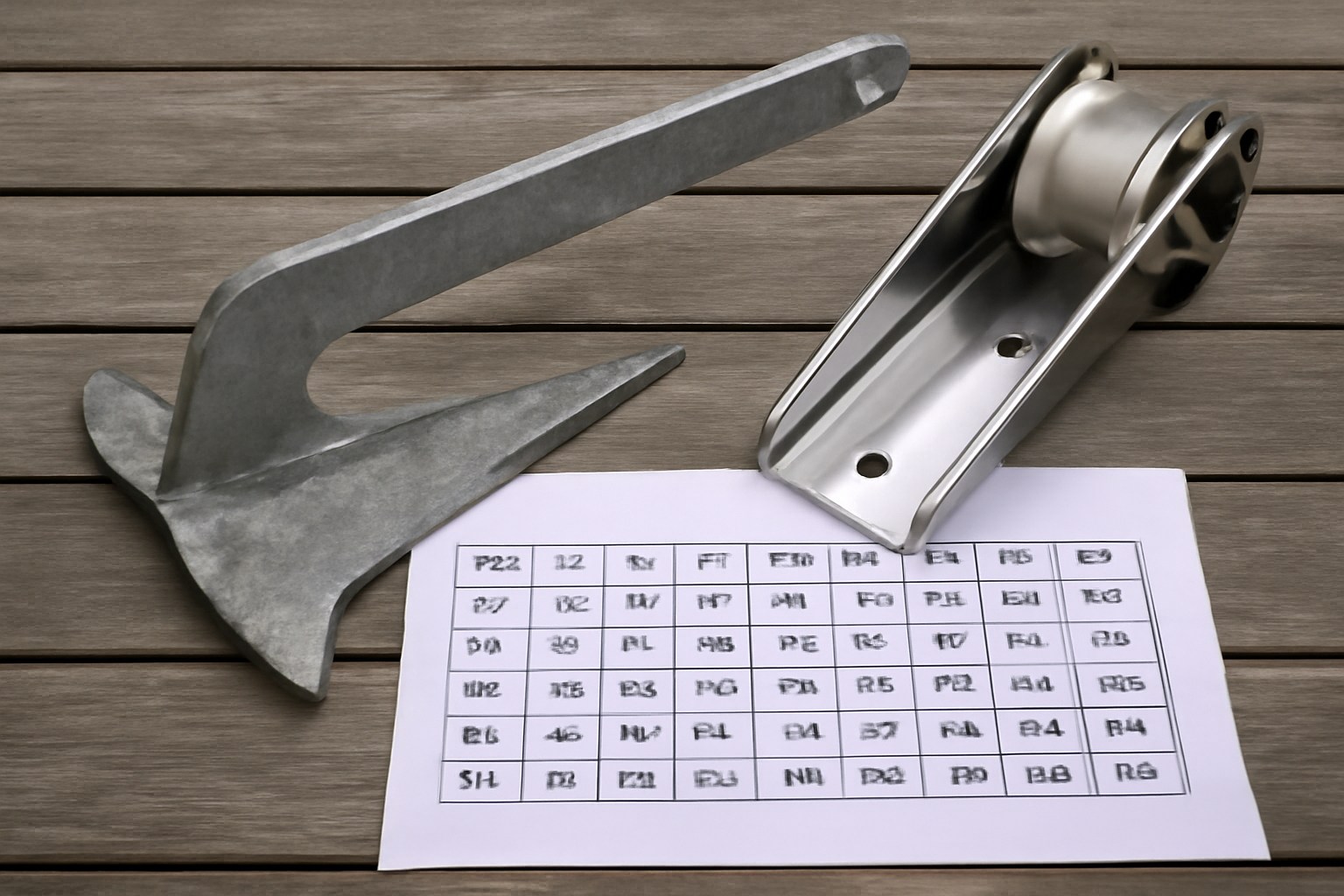 Poids d&rsquo;ancre et dimensionnement du davier : tableau de correspondance