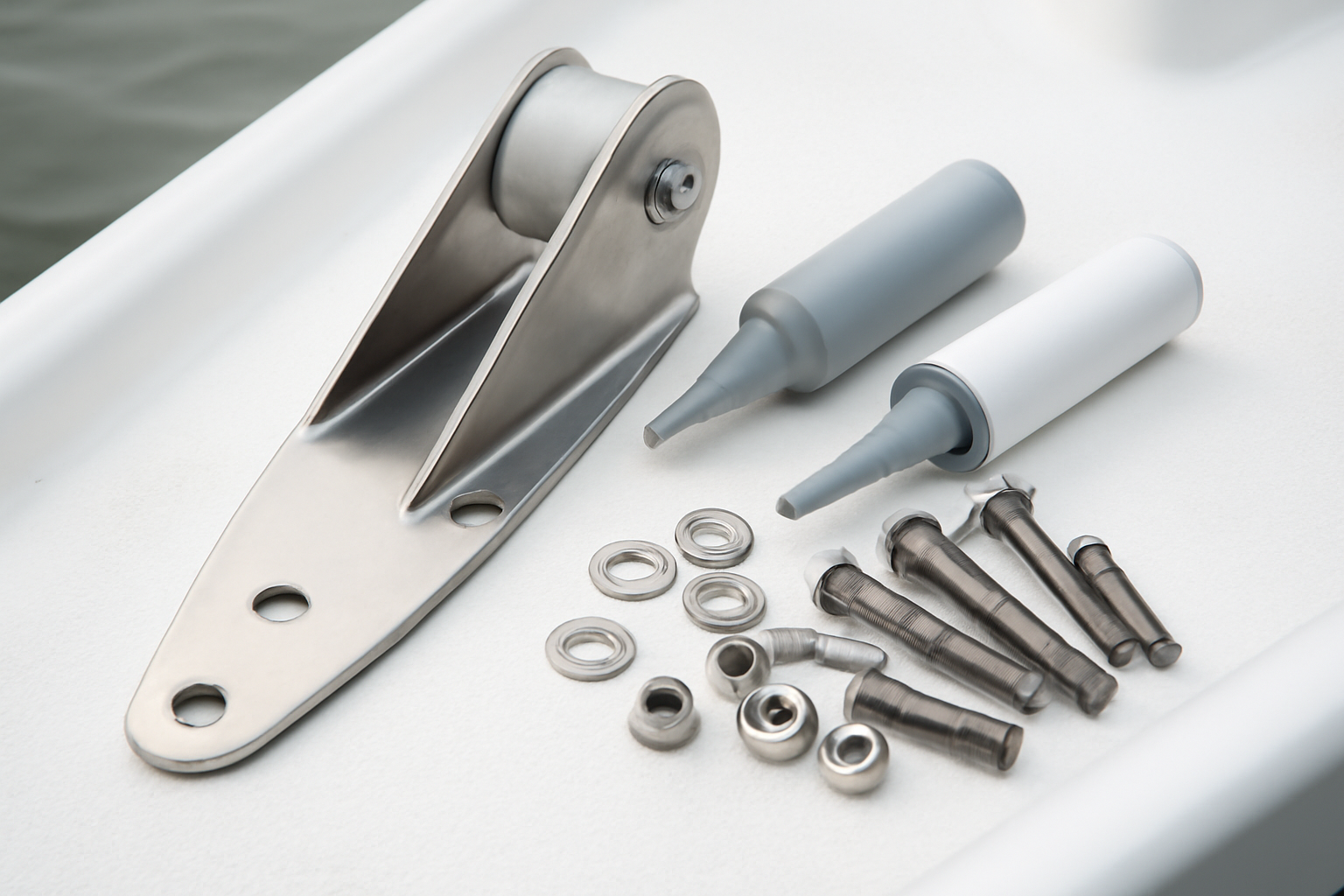 Étanchéité et visserie pour la fixation d&rsquo;un davier sur l&rsquo;étrave